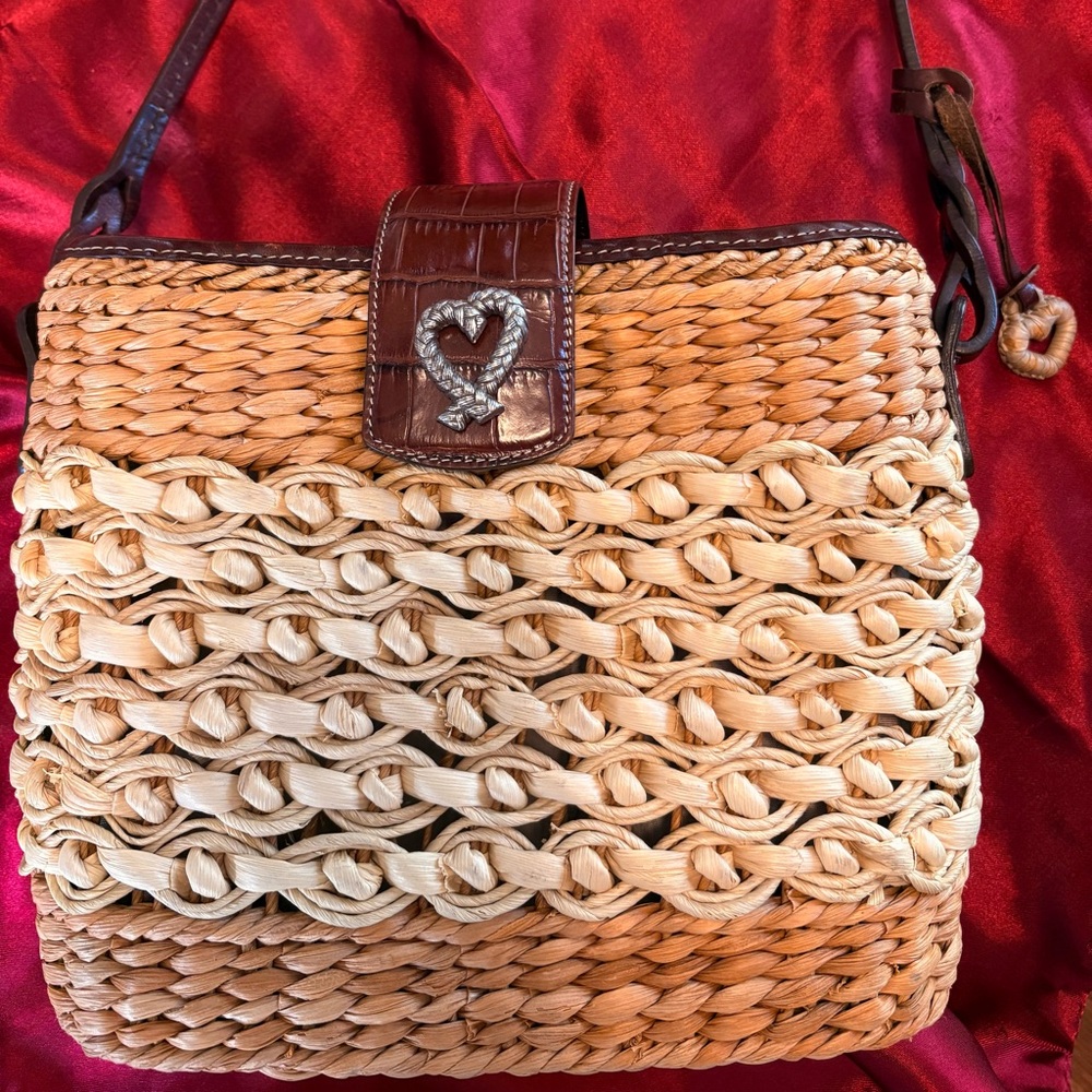 Brighton Sadie Straw Raffia Leather Shoulder Bag Purse